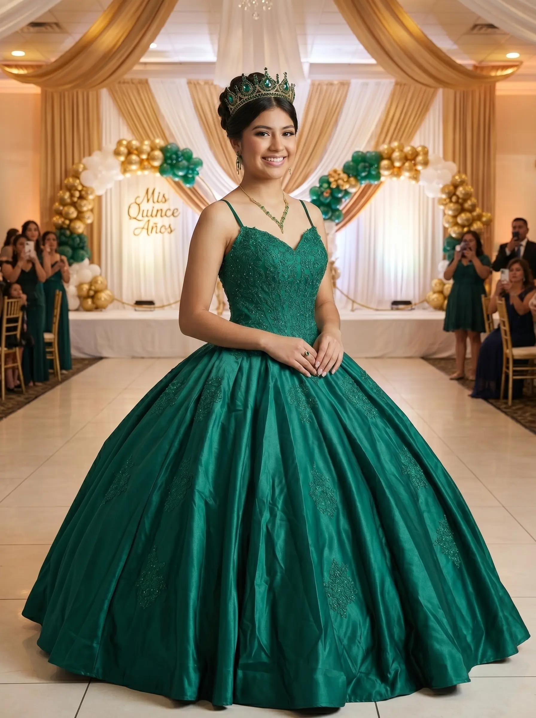 Emerald Green Ballroom on model